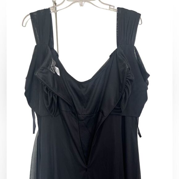 Alex Evenings Black Cold Shoulder Mesh Gown with Cowl Neckline & Overlay Skirt - Picture 6 of 9